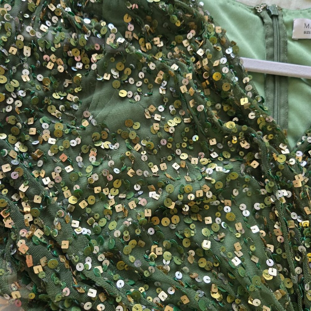 MAC DUGGAL Green Sequin Draped Dress, US size 2 - Picture 11 of 13